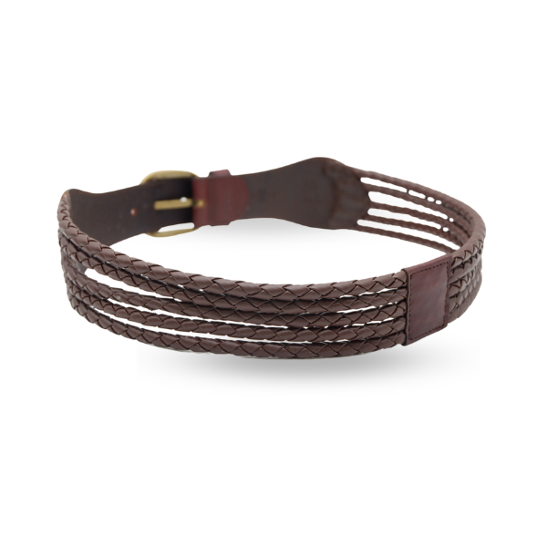 MISCHA - Womens Dark Brown Plait Leather Belt