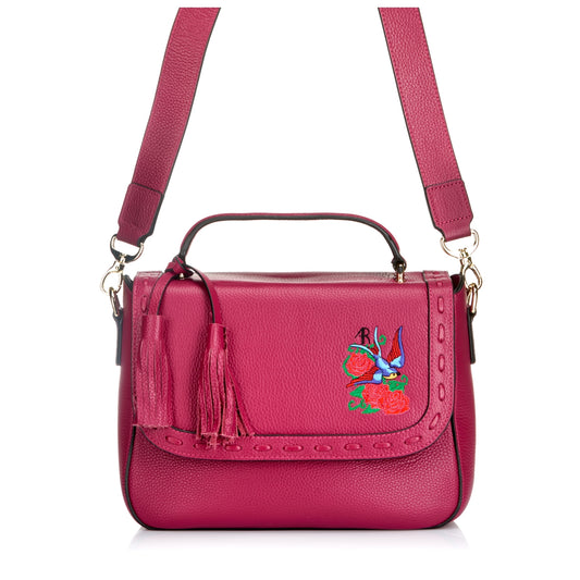 YAMBA- Addison Road Embroidered Pebbled Leather Structured Bag