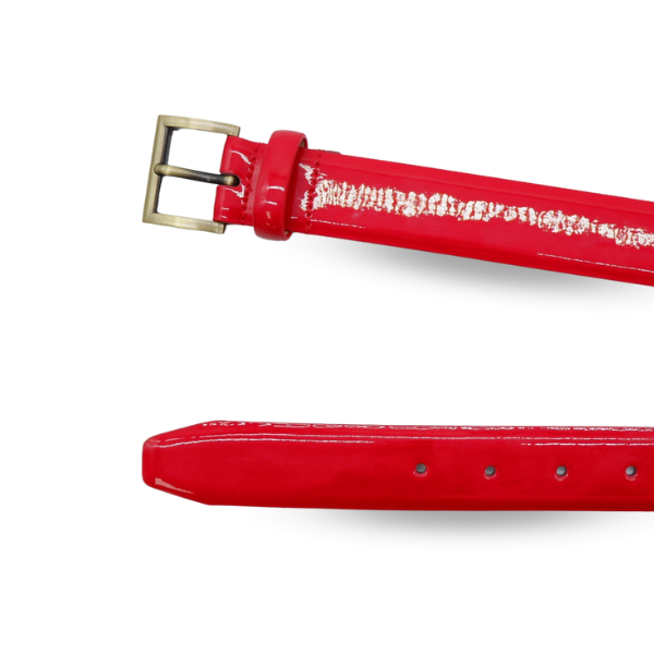 AURORA - Womens Red Leather Shiny Patent Belt with Gold Buckle