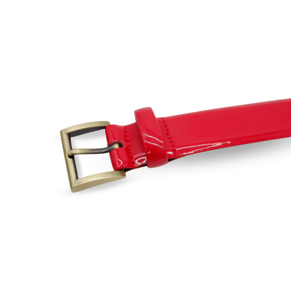 AURORA - Womens Red Leather Shiny Patent Belt with Gold Buckle