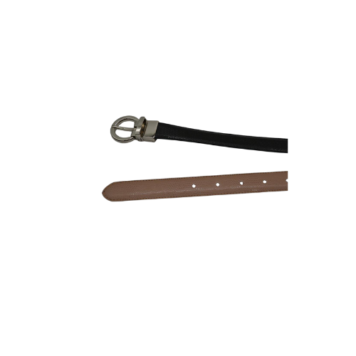 BELLA - Women's Beige and Black  Snake Leather Reversible Belt with Round Buckle
