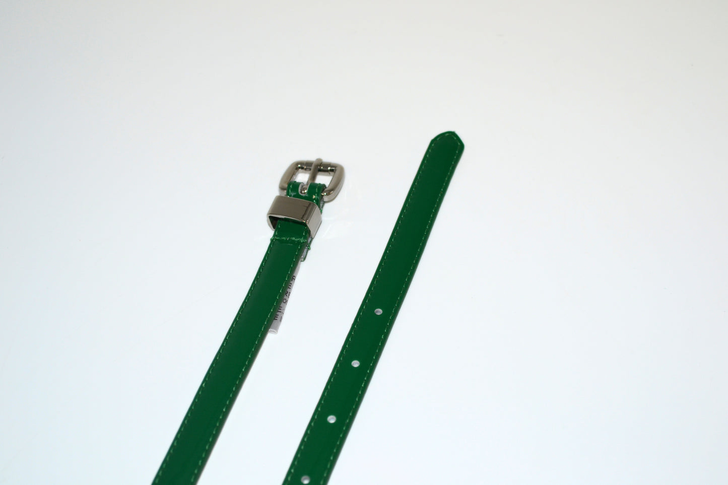 CARRIE -  Womens Dark Forest Green Patent Skinny Leather Belt with Silver Buckle