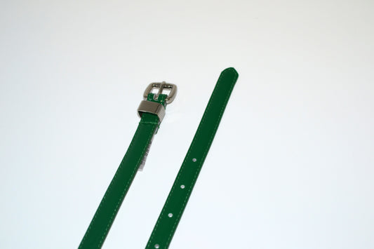 CARRIE - Womens Dark Forest Green Patent Skinny Leather Belt with Silver Buckle