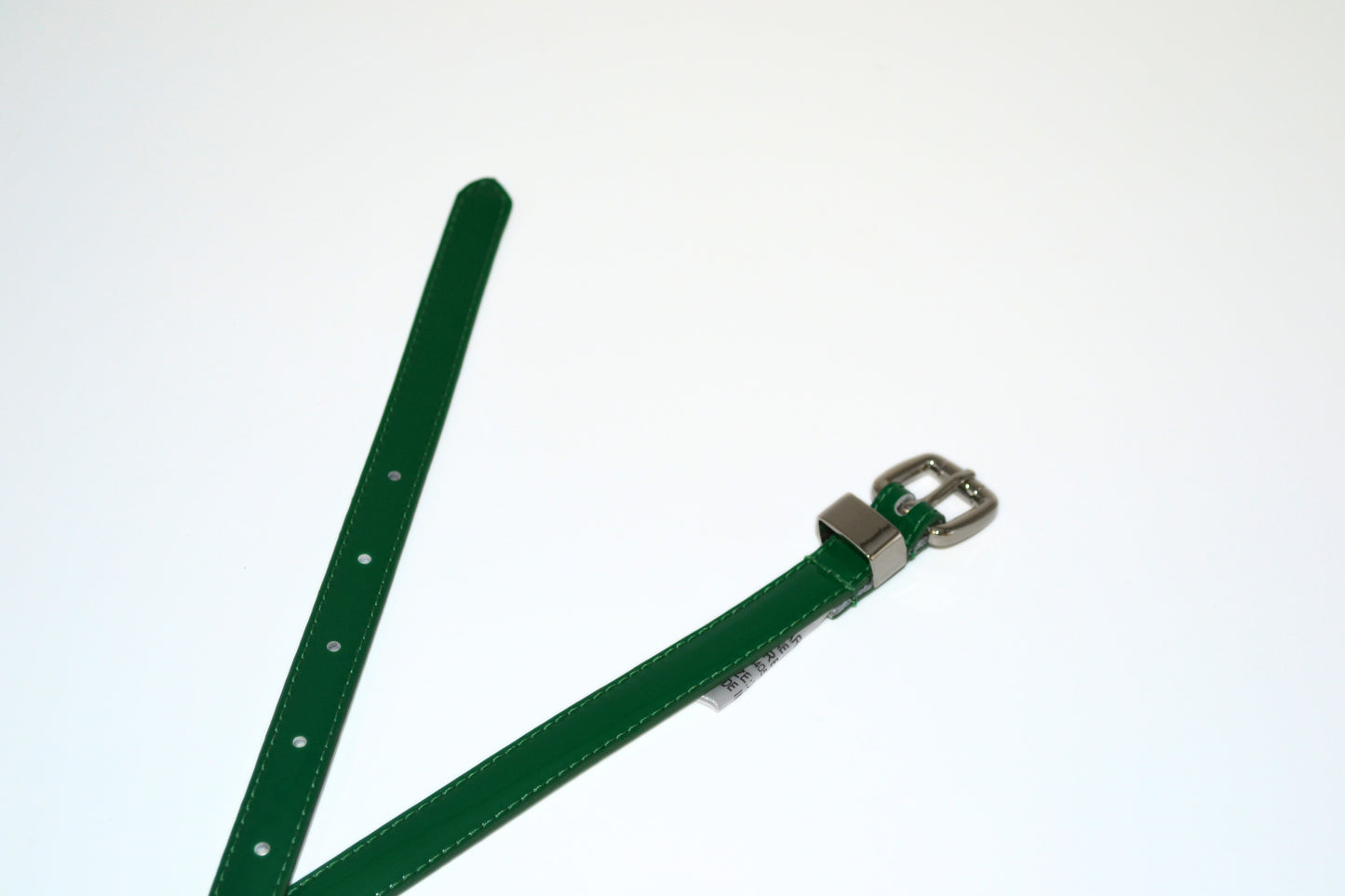 CARRIE -  Womens Dark Forest Green Patent Skinny Leather Belt with Silver Buckle