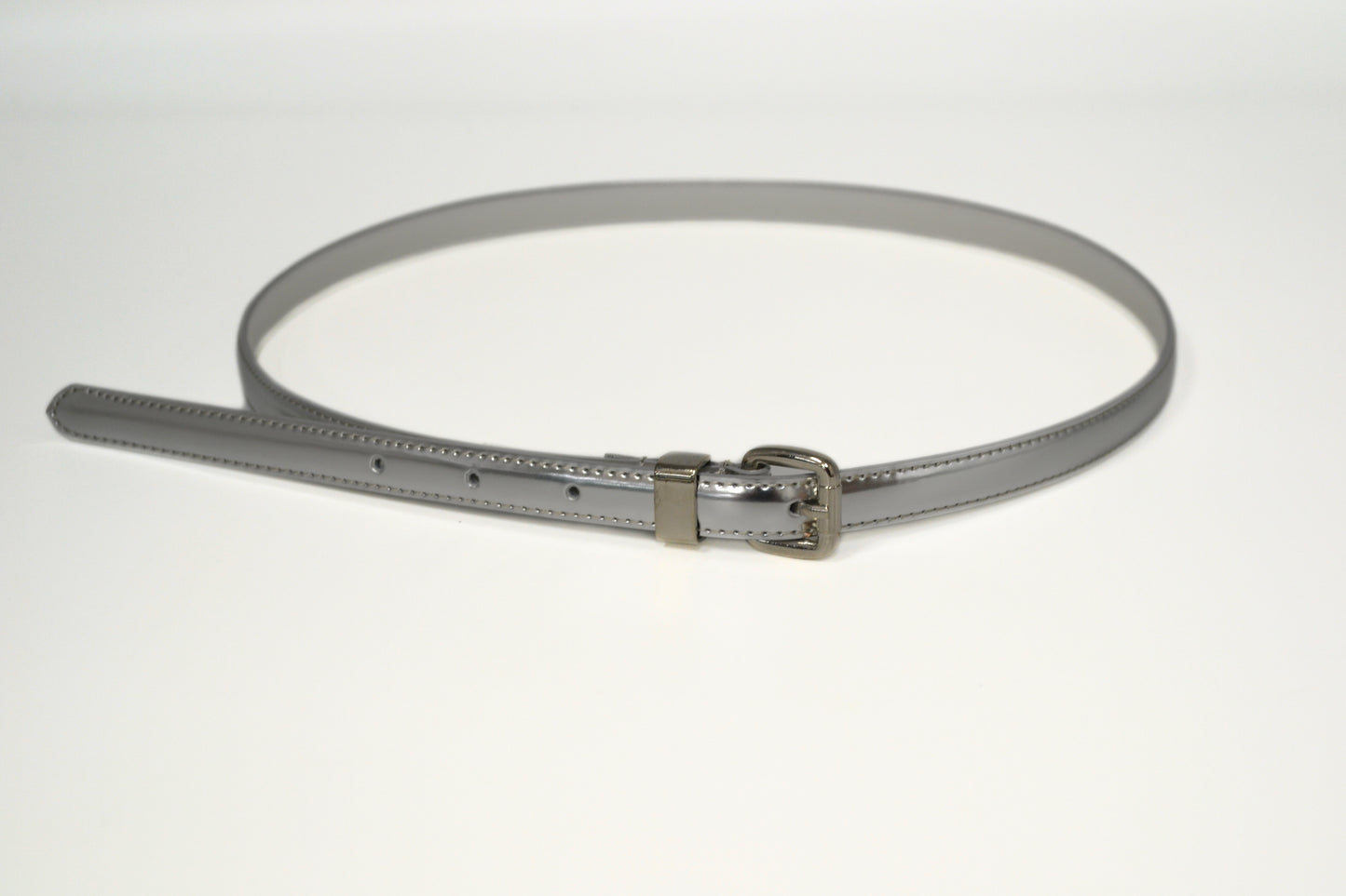 CARRIE -  Womens Grey Patent Skinny Leather Belt with Silver Buckle