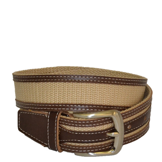 BYRON - Cotton Canvas Men's Tan Leather Belt - Belt N Bags