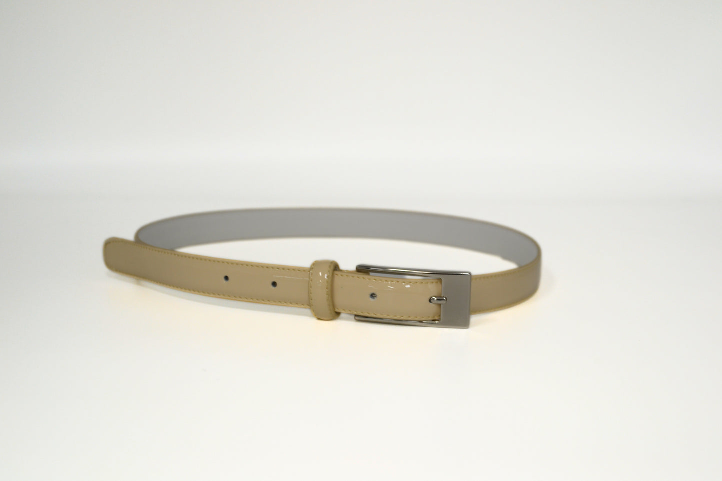 LACEY - Womens Beige Genuine Leather Skinny Belt