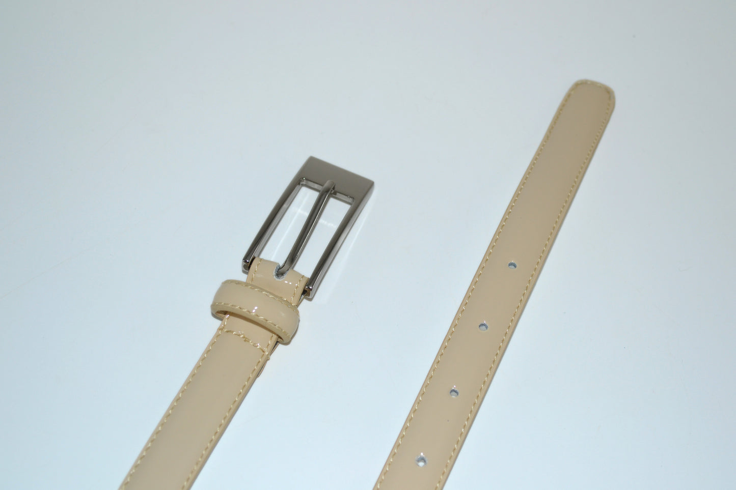 LACEY - Womens Beige Genuine Leather Skinny Belt