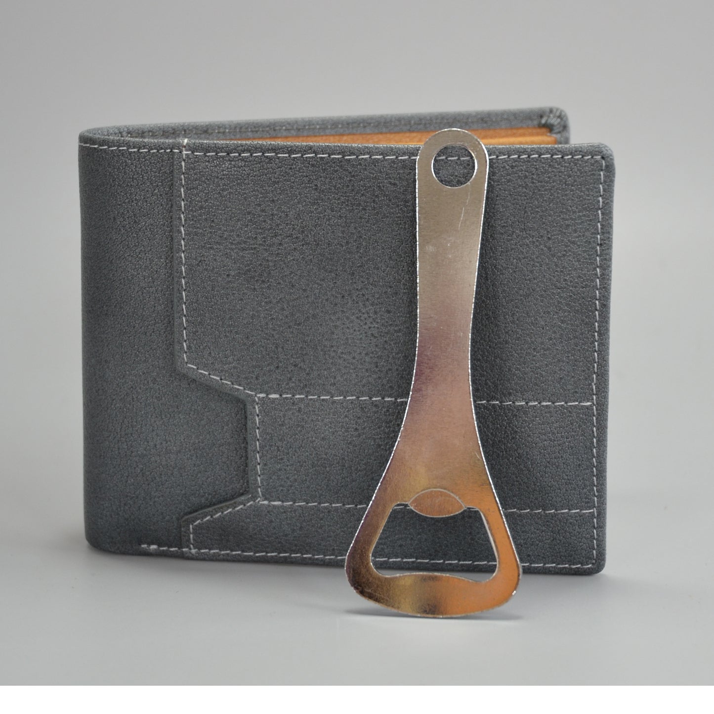 Tiger - Men's Grey Genuine Leather Wallet with Bottle Opener in Gift Box