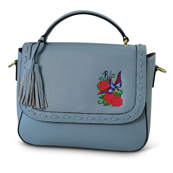 YAMBA- Addison Road Embroidered Pebbled Leather Structured Bag