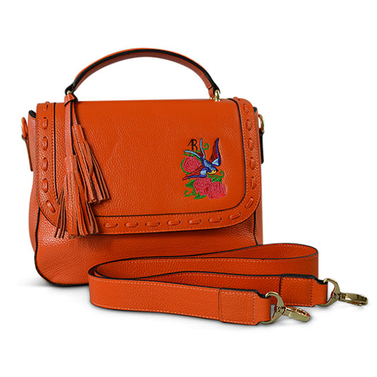 YAMBA- Addison Road Embroidered Pebbled Leather Structured Bag