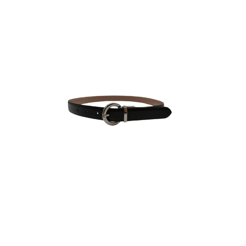 BELLA - Women's Beige and Black Snake Leather Reversible Belt with Round Buckle