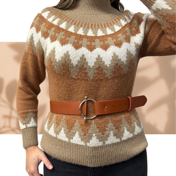 CAMELLIA - Women's Tan Genuine Leather Ring Belt
