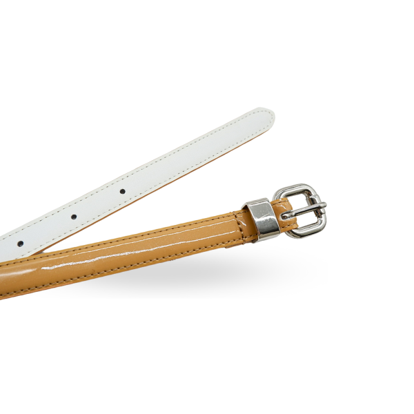 CARRIE - Womens Dark Beige Patent Skinny Leather Belt