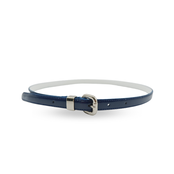 CARRIE Womens Navy Patent Skinny Leather Belt with Silver Buckle