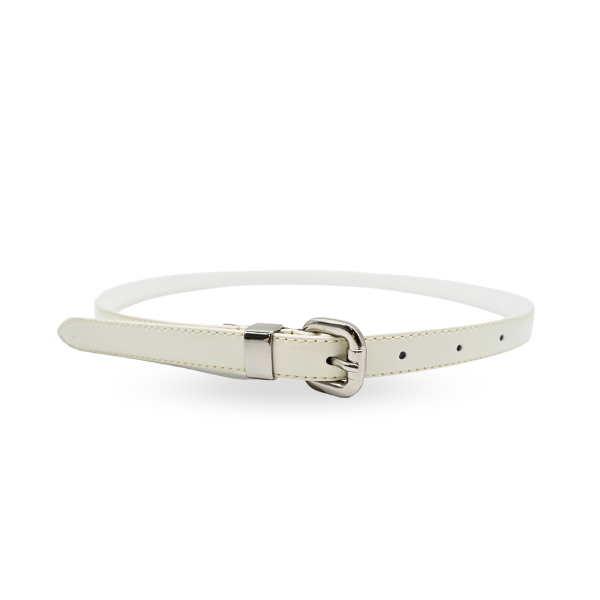 CARRIE - Womens Off-White Patent Skinny Leather Belt with Silver Buckle