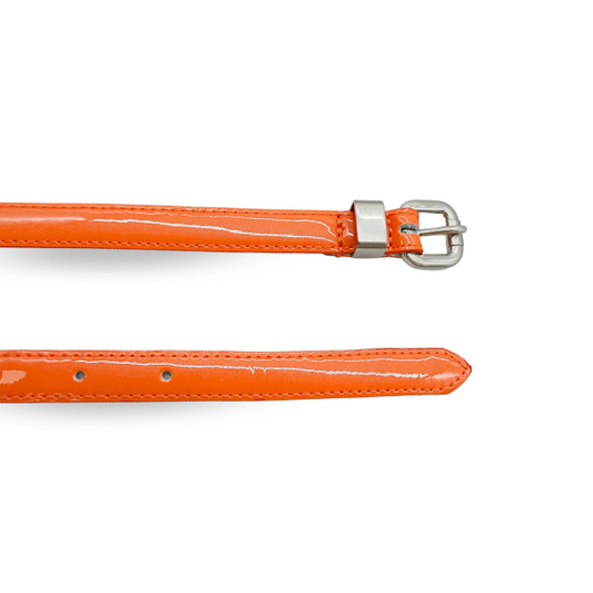 CARRIE - Orange Patent Skinny Leather Belt