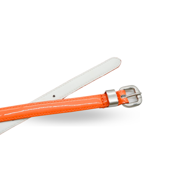 CARRIE - Orange Patent Skinny Leather Belt