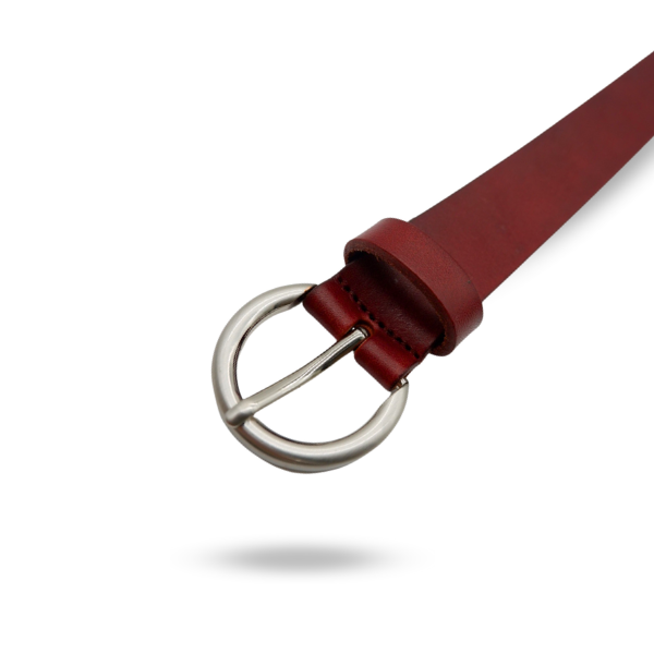 ESPERANCE - Women's Burgundy Genuine Leather Belt with Round Silver Buckle