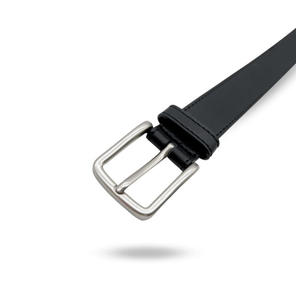 GLENDALE - Women's Black Genuine Leather Skinny Belt with Brushed Silver Buckle