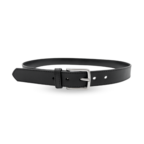 Ladies black leather sales belt with silver buckle