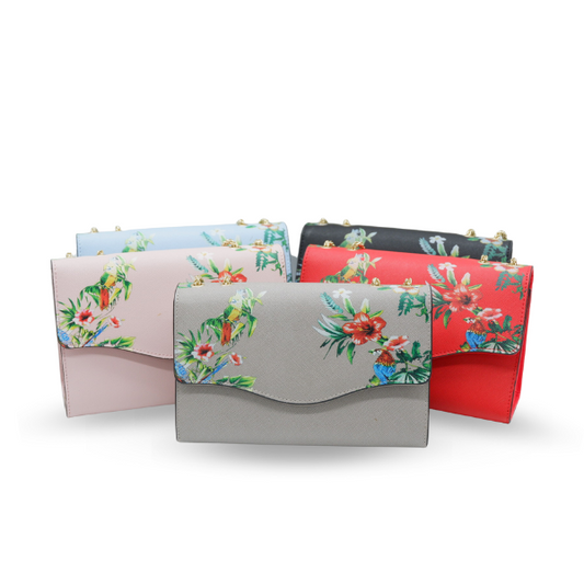 IVANHOE - Addison Road Leather Clutch Bag with Tropical Print