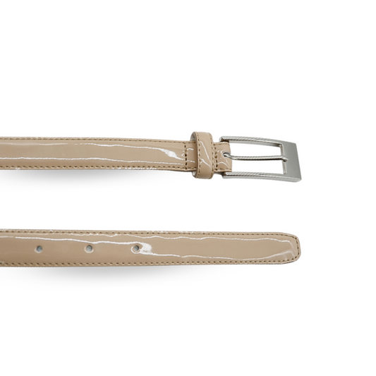 LACEY - Womens Beige Genuine Leather Skinny Belt