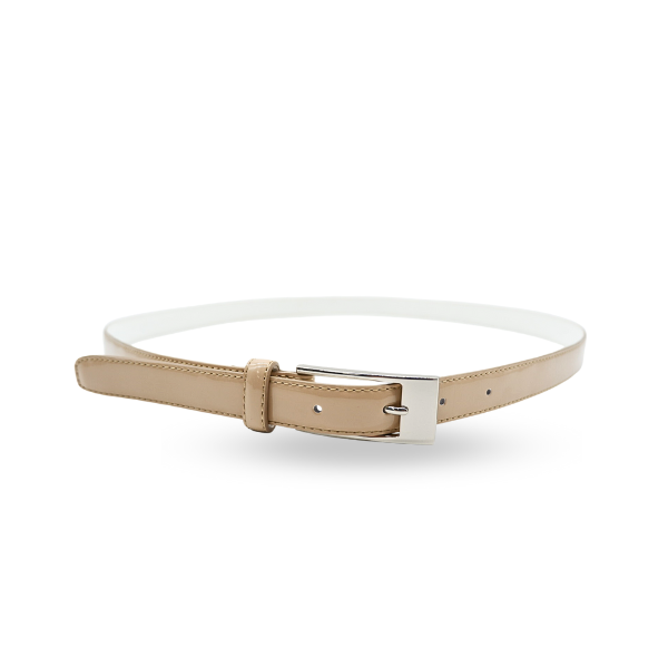 LACEY - Womens Beige Genuine Leather Skinny Belt