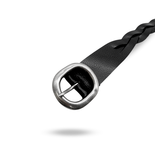 LOUISE - Womens Black Leather Plait Belt