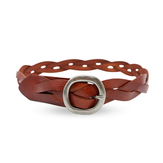 LOUISE - Womens Tan Leather Plait Belt