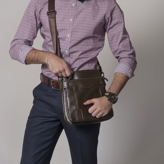 DARREN - Mens Brown Faux Leather Crossbody Bag - Belt N Bags