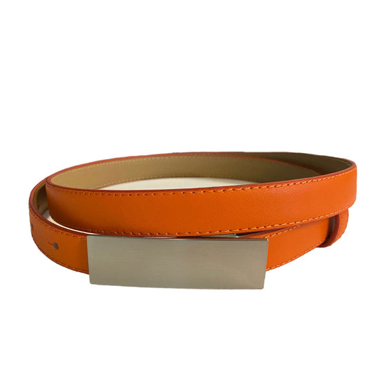 CORA - Womens Orange Genuine Leather Belt with Silver Buckle