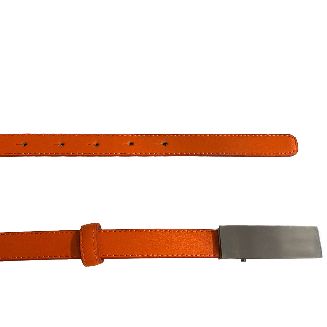 CORA - Womens Orange Genuine Leather Belt with Silver Buckle