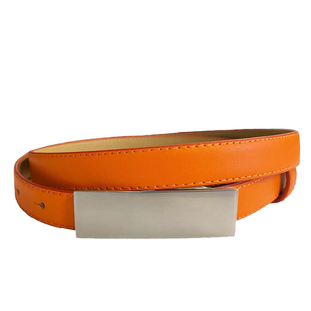 CORA - Womens Orange Genuine Leather Belt with Silver Buckle