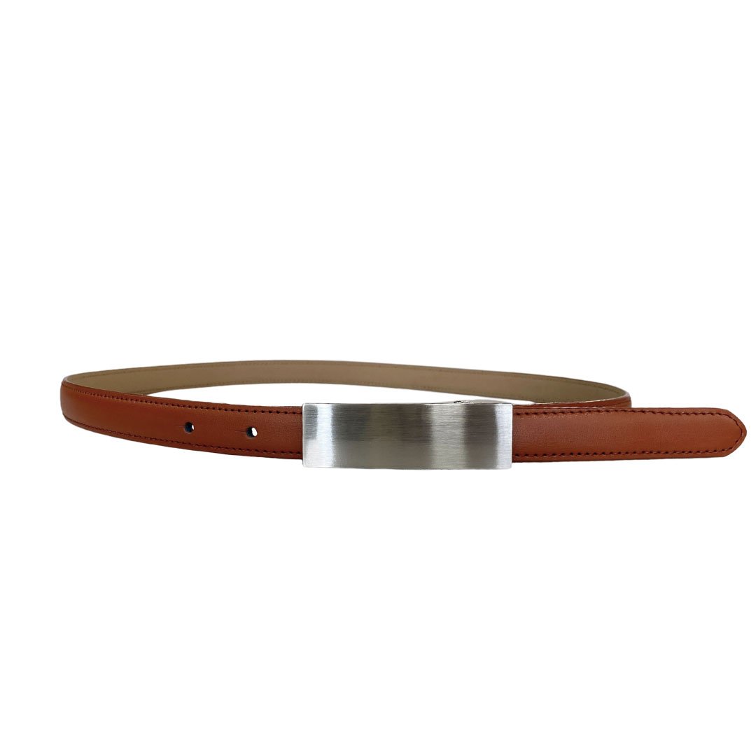 KIMBERLY - Women's Brown Matte Genuine Leather Belt with Silver Buckle 3
