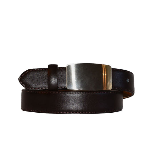 Mateo- Dark Brown Genuine Leather Boys Belt with Shield Buckle