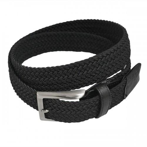ALEC - Mens Cotton Woven Black Elastic Stretch Belt with Silver Buckle - Belt N Bags