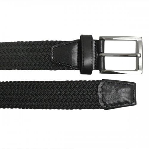 ALEC - Mens Cotton Woven Black Elastic Stretch Belt with Silver Buckle - Belt N Bags