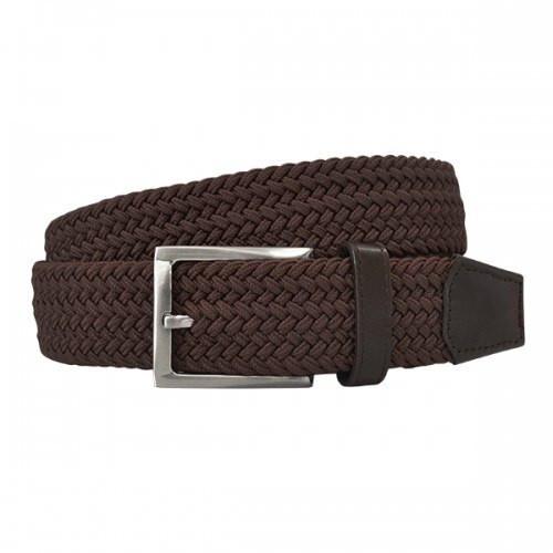 ALEC - Mens Woven Brown Elastic Stretch Belt with Silver Buckle - Belt N Bags