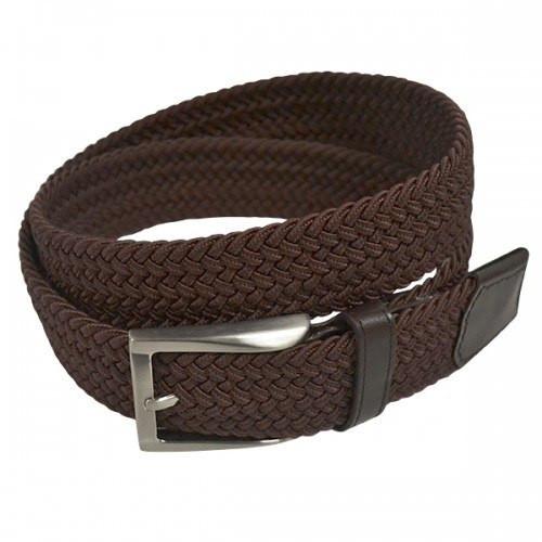 ALEC - Mens Woven Brown Elastic Stretch Belt with Silver Buckle - Belt N Bags