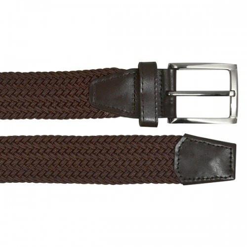 ALEC - Mens Woven Brown Elastic Stretch Belt with Silver Buckle - Belt N Bags