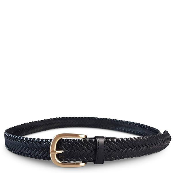 ERSKINVILLE- Addison Road Black Plaited Leather Belt with Gold Buckle  - Belt N Bags