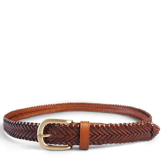 ERSKINVILLE - Ladies Tan Plaited Leather Belt with Gold Buckle  - Belt N Bags