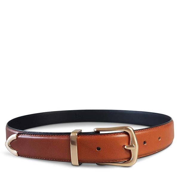 DALLAS - Womens Tan Genuine Leather Belt with Gold Buckle  - Belt N Bags