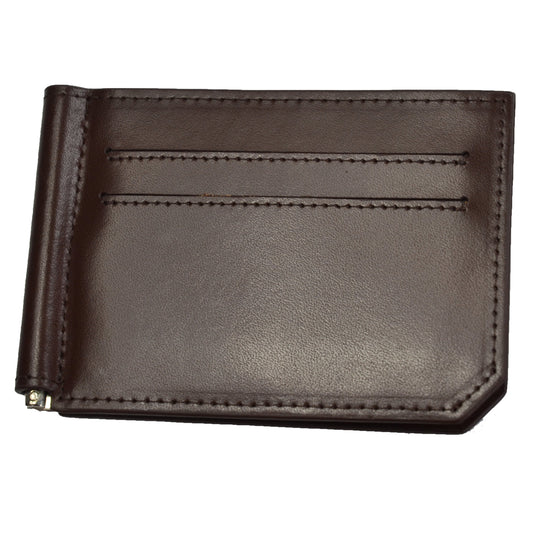 APOLLO - Mens Brown Leather Card Holder Thin Money Clip Wallet - Belt N Bags