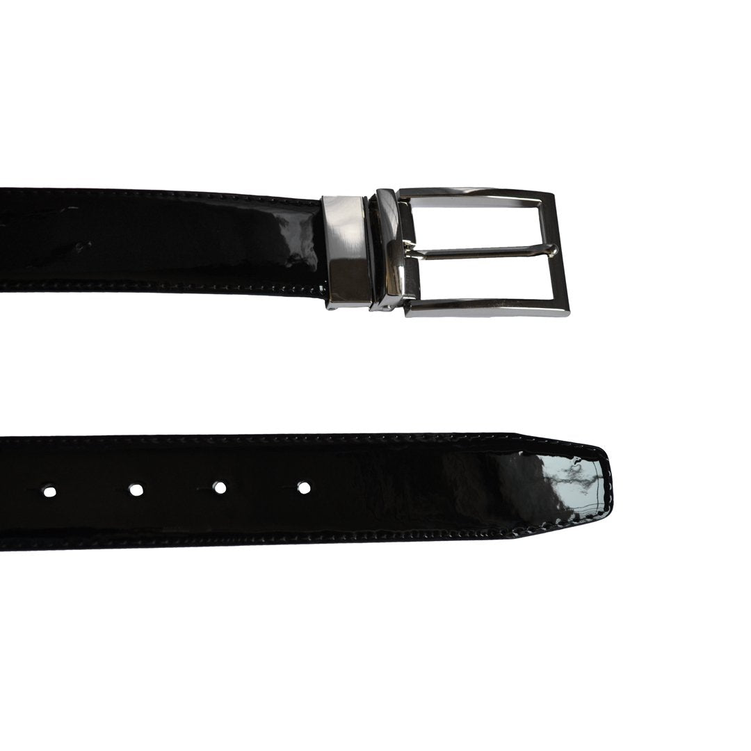 ARIEL - Men's Black Patent Genuine Leather Belt with Pin Buckle