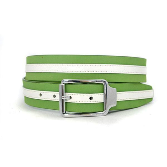 BANNAY - Unisex Green & White Leather Belt - Belt N Bags