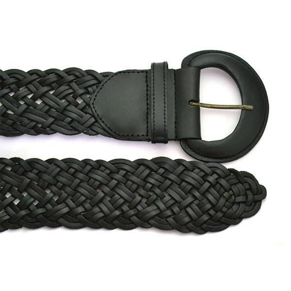 BELINDA - Womens Black Genuine Leather Plaited Belt - Belt N Bags
