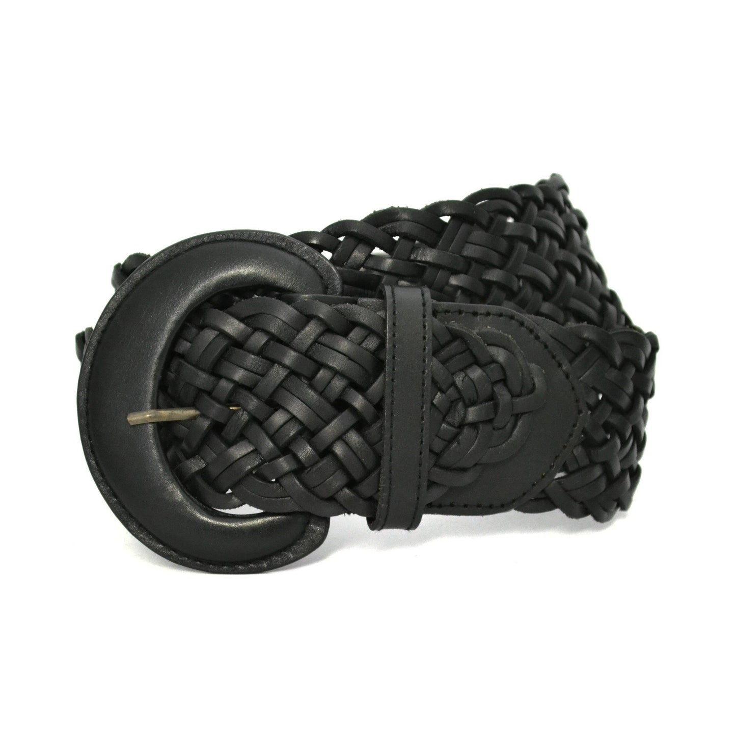 BELINDA - Womens Black Genuine Leather Plaited Belt - Belt N Bags