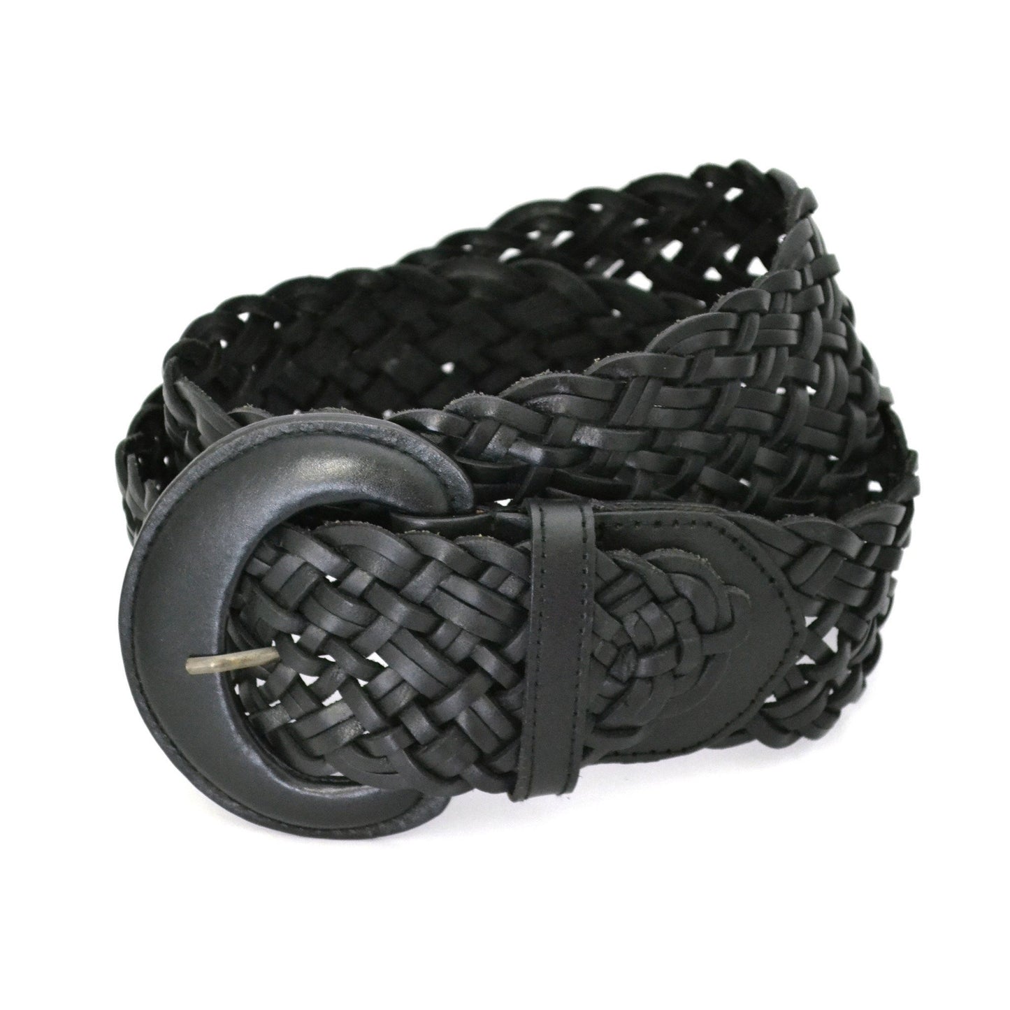 BELINDA - Womens Black Genuine Leather Plaited Belt - Belt N Bags